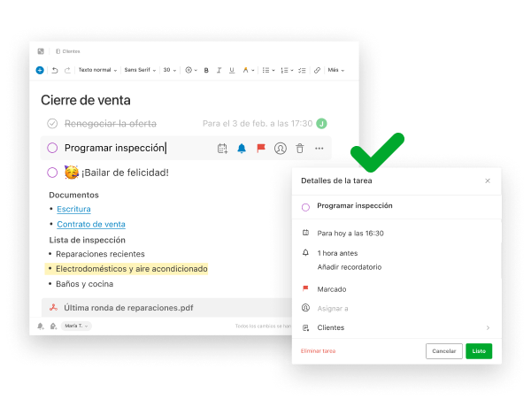 Imagen de tarea dentro de una nota